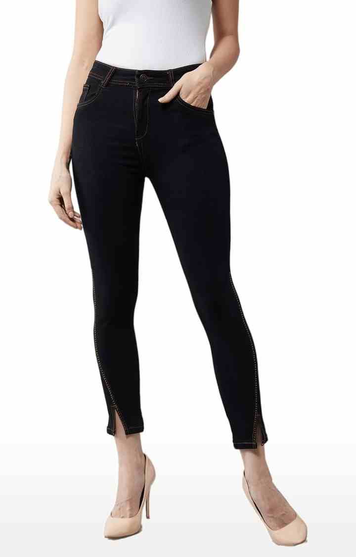 Women's Black Cotton Solid Skinny Jeans