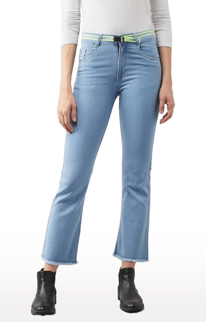 Dolce Crudo | Women's Blue Cotton Solid Slim Jeans