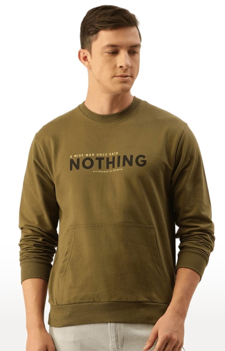 Men's Green Cotton Printed Sweatshirts