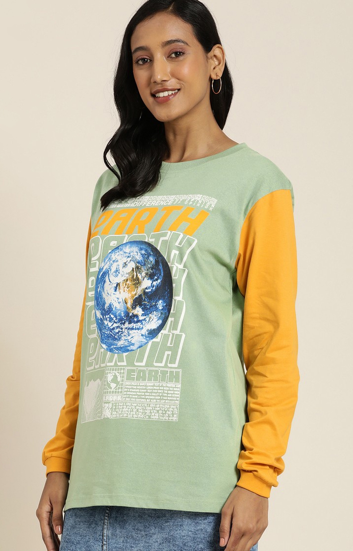 Women's Green Cotton Graphics Sweatshirt