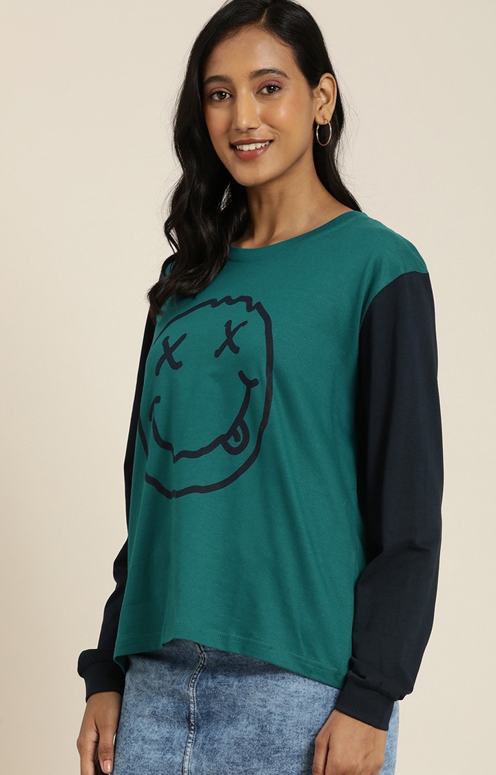 Women's Green Cotton Graphics Sweatshirt