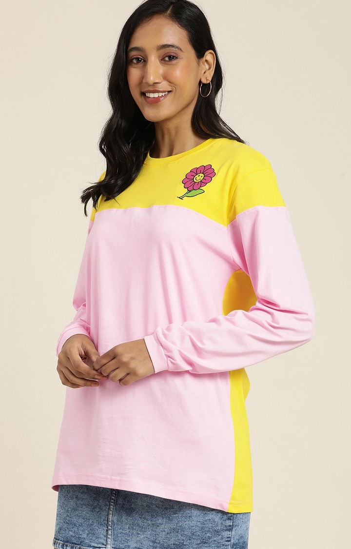 Women's Yellow Cotton Floral Sweatshirt