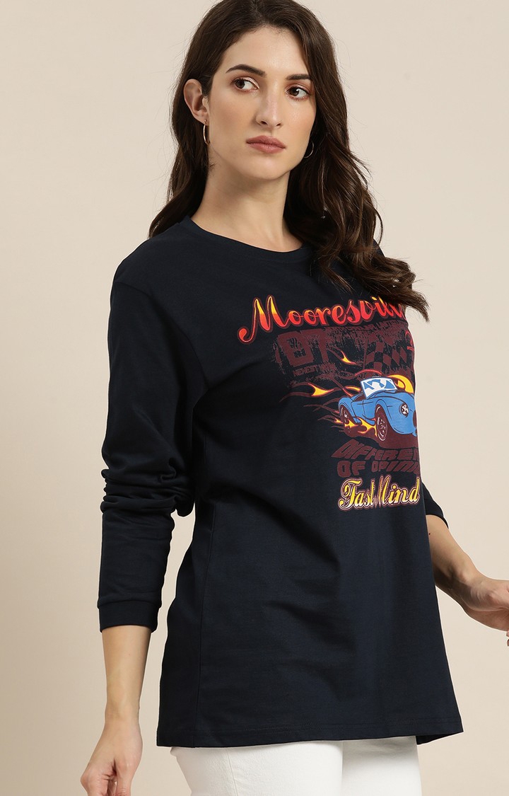 Women's Blue Cotton Graphics Sweatshirt
