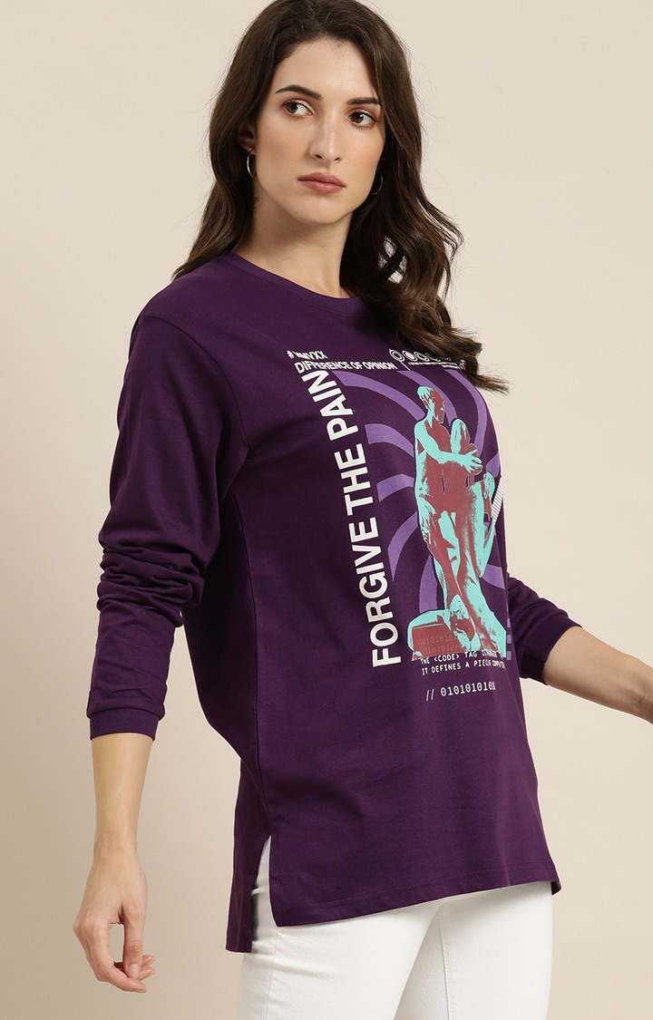 Women's Purple Cotton Graphics Sweatshirt
