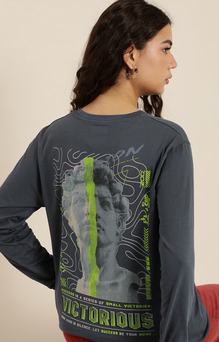 Difference of Opinion | Women's Grey Cotton Graphics Sweatshirt