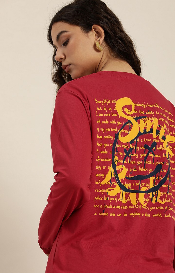 Women's Red Cotton Graphics Sweatshirt