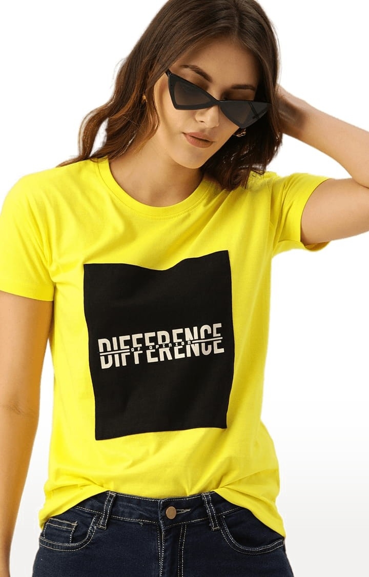 Women's Yellow Cotton Printed T-Shirt
