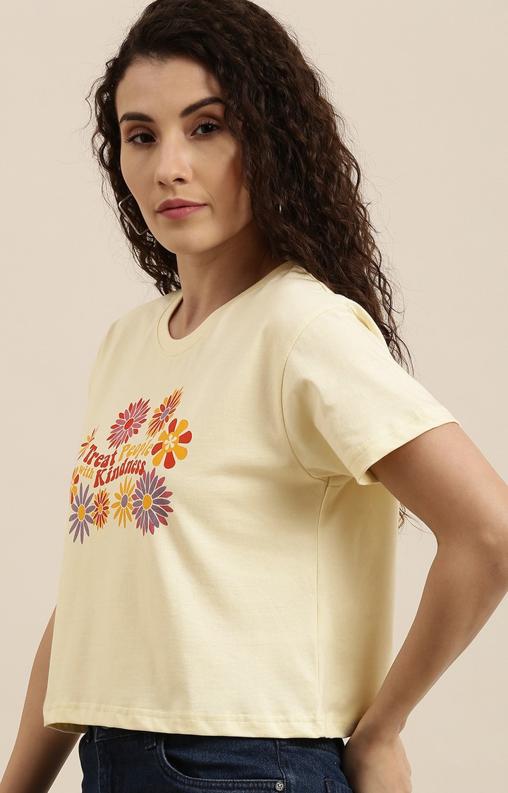 Difference of Opinion | Women's White Cotton Floral Crop Top