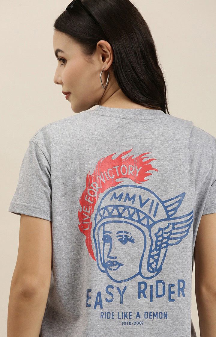 Difference of Opinion | Women's Grey Cotton Graphics Regular T-Shirt