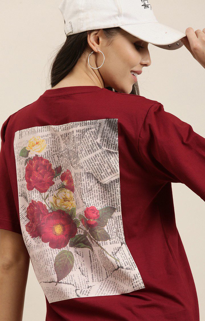 Difference of Opinion | Women's Red Cotton Graphics Oversized T-Shirt
