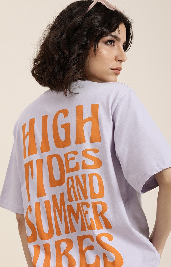Women's Purple Cotton Typographic Printed Oversized T-Shirt