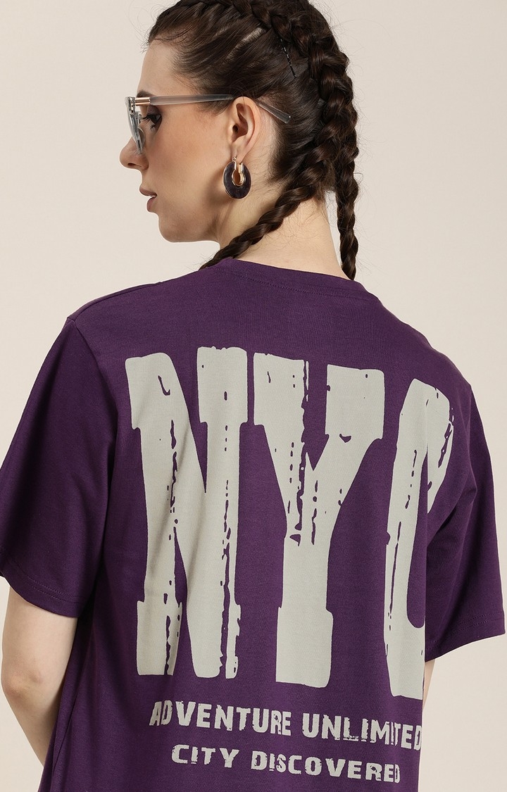 Difference of Opinion Purple Typographic Oversized T-Shirt