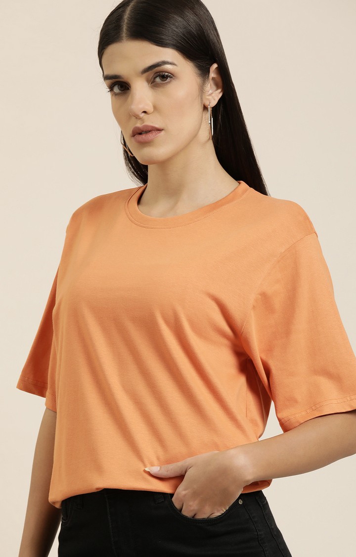 Difference of Opinion | Women's Yellow Cotton Solid Oversized T-Shirt