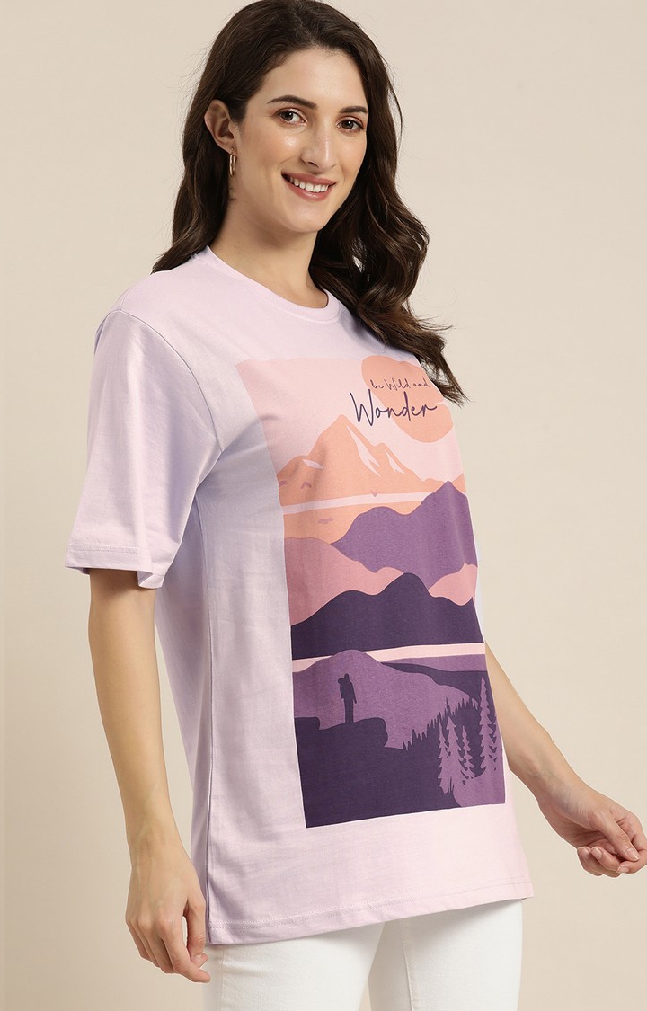 Women's Purple Cotton Graphics Oversized T-Shirt