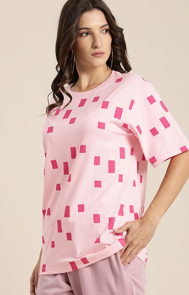 Women's Pink Cotton Graphics Oversized T-Shirt