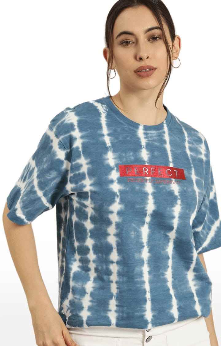 Women's Blue Cotton Tie Dye T-Shirt