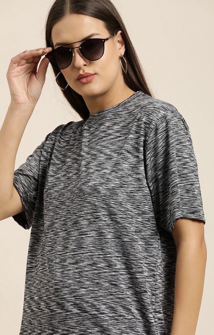 Women's Black Cotton Textured Oversized T-Shirt