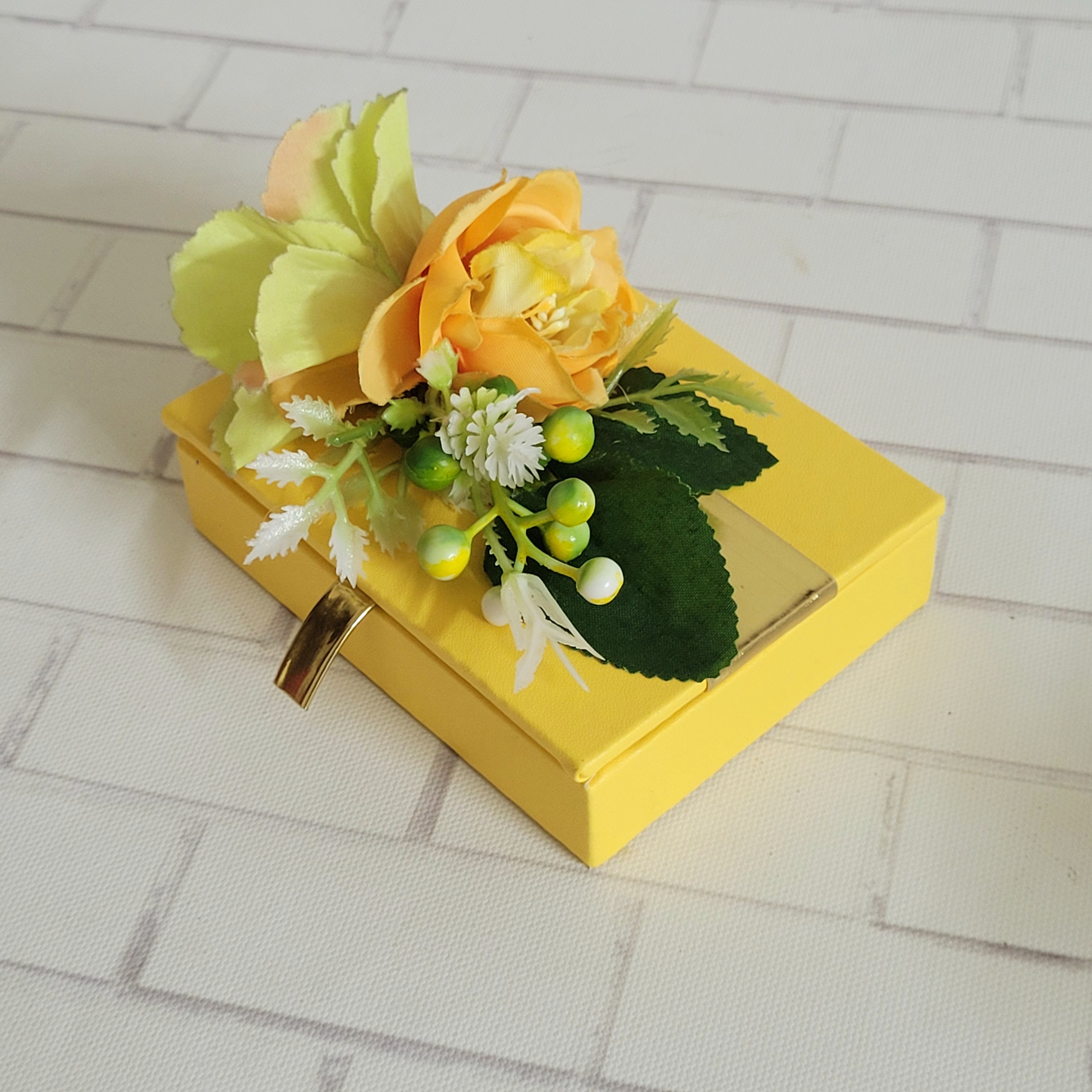 Yellow Card Box Leather Stuff with Artifical Flower