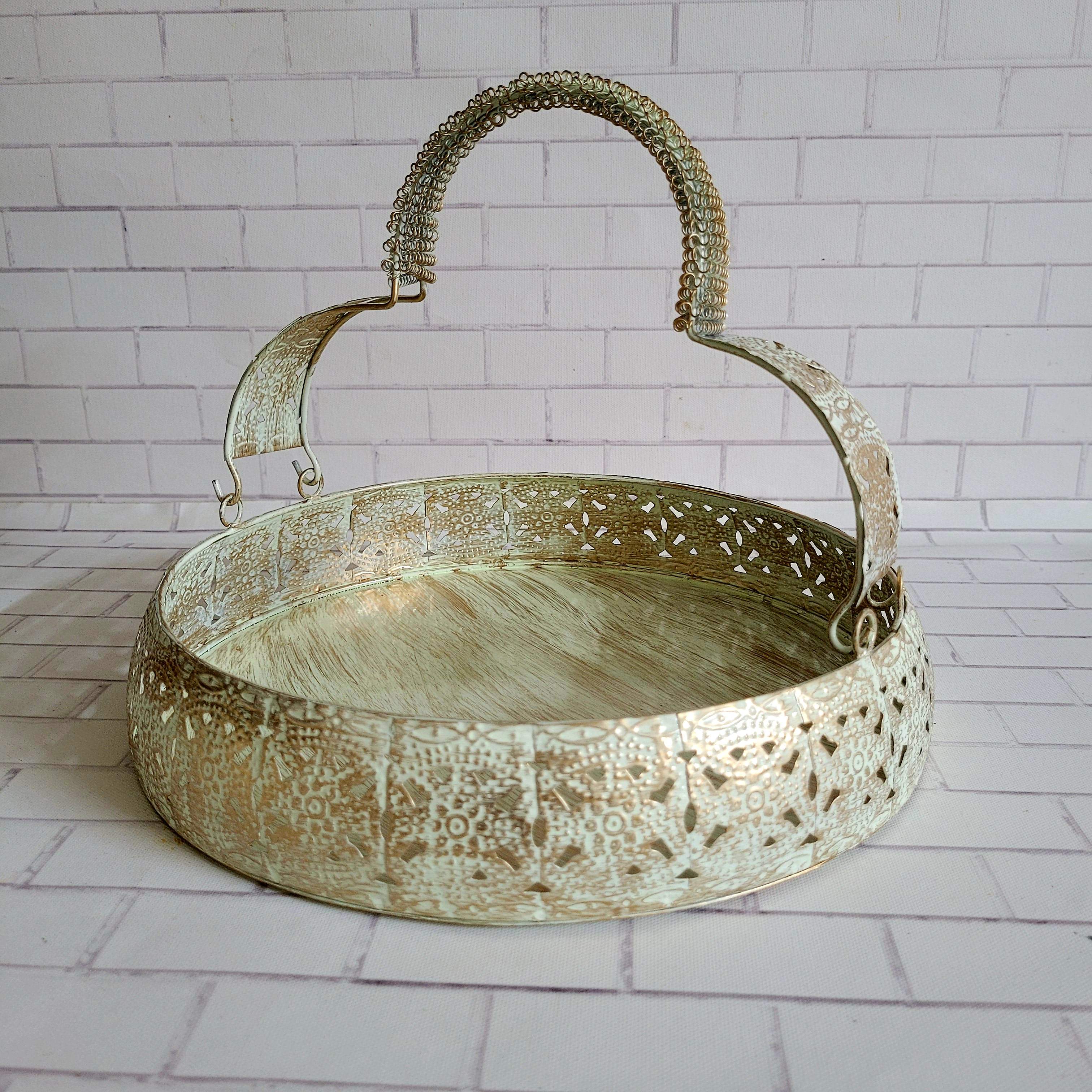 Ivory Metal Basket with Handle