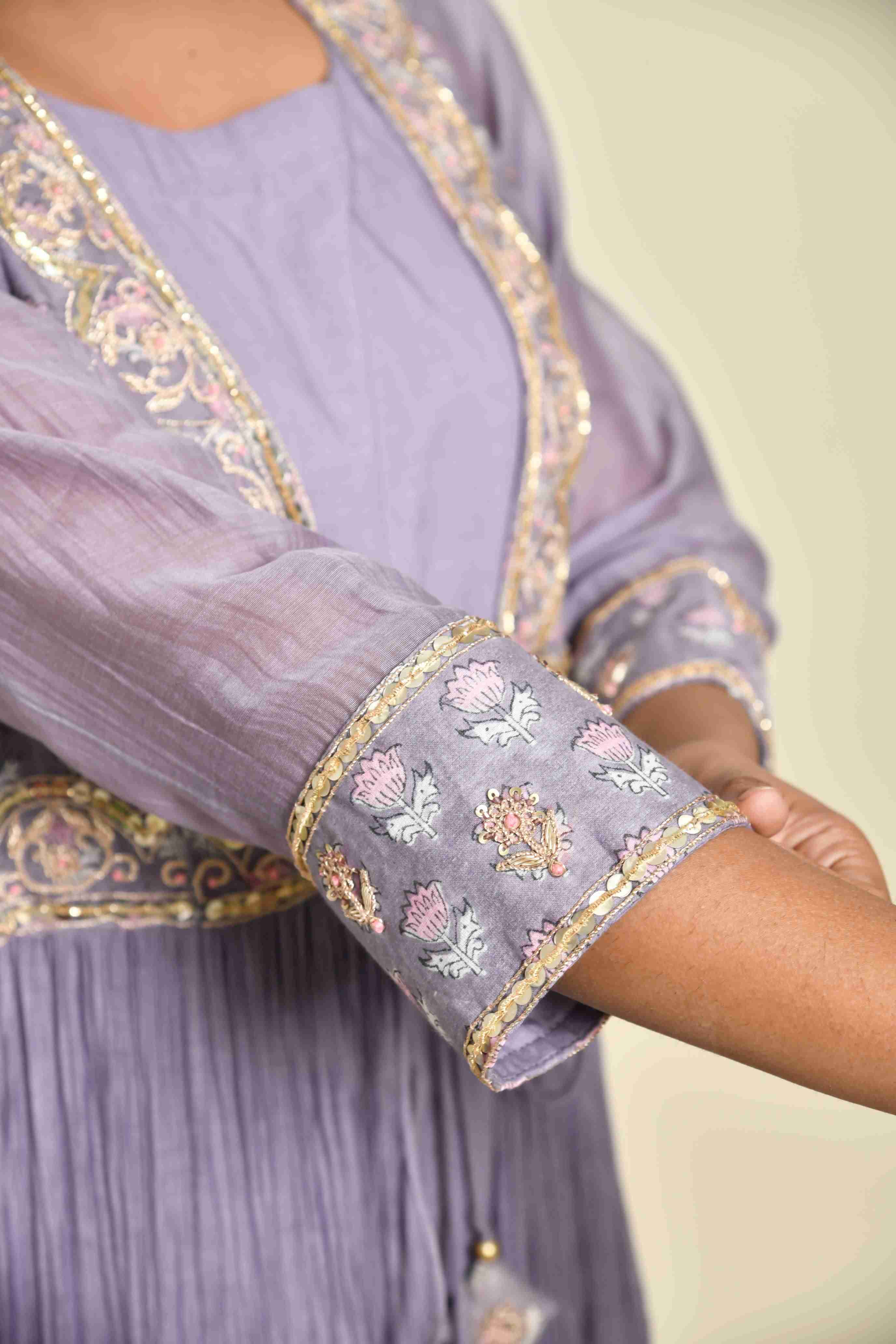 Block Printed Chanderi Dress With Tassels