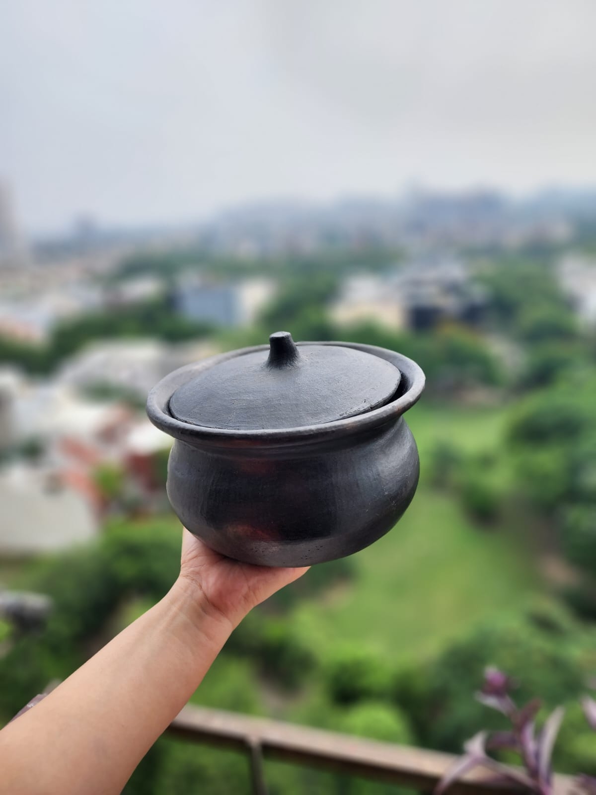 Gangadham Handmade, 100% chemical free, bio- degradable, black Longpi clay crockery cookware pot/ black Handi/Gangadham-soul for Earth