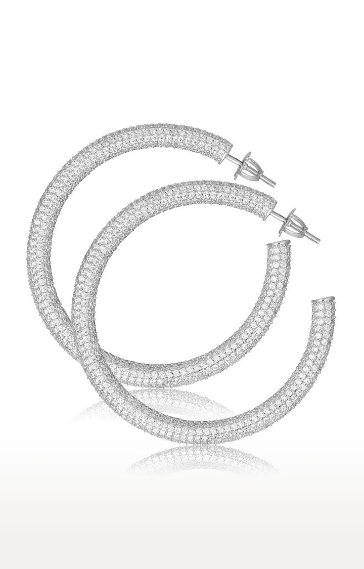 WRAPGAME | Unisex Silver Iced Medium Hoops
