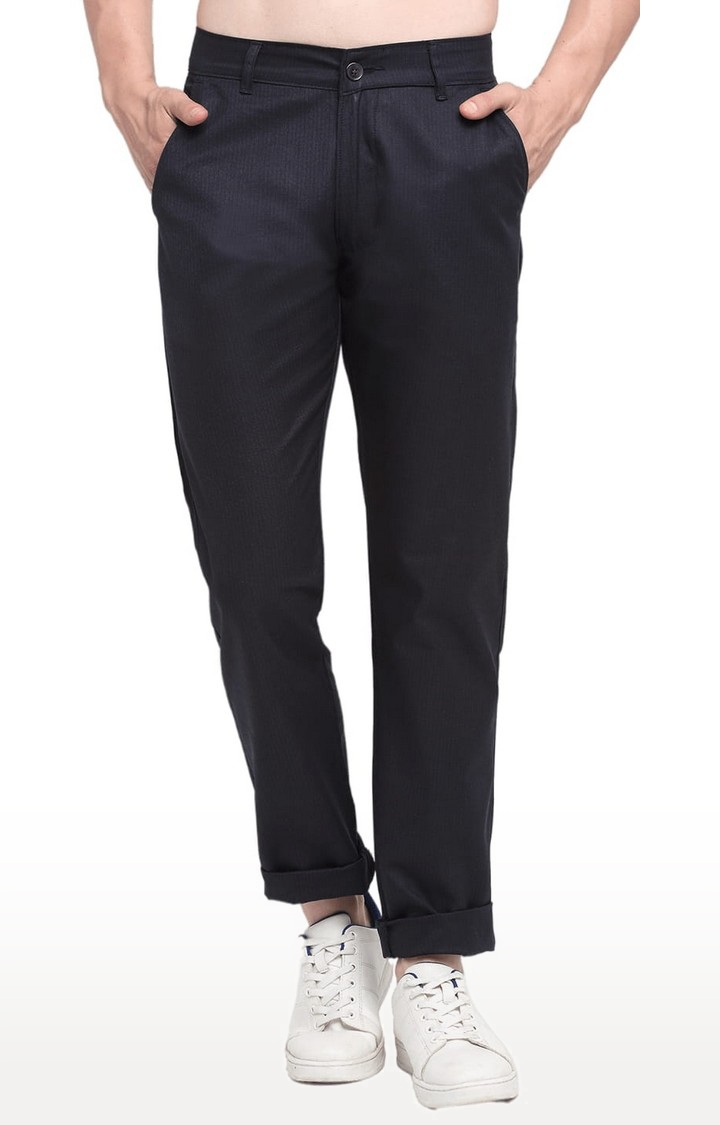 Men's Navy Blue Cotton Solid Chino