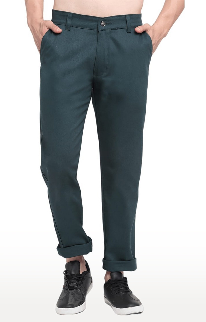 Men's Green Cotton Solid Chino