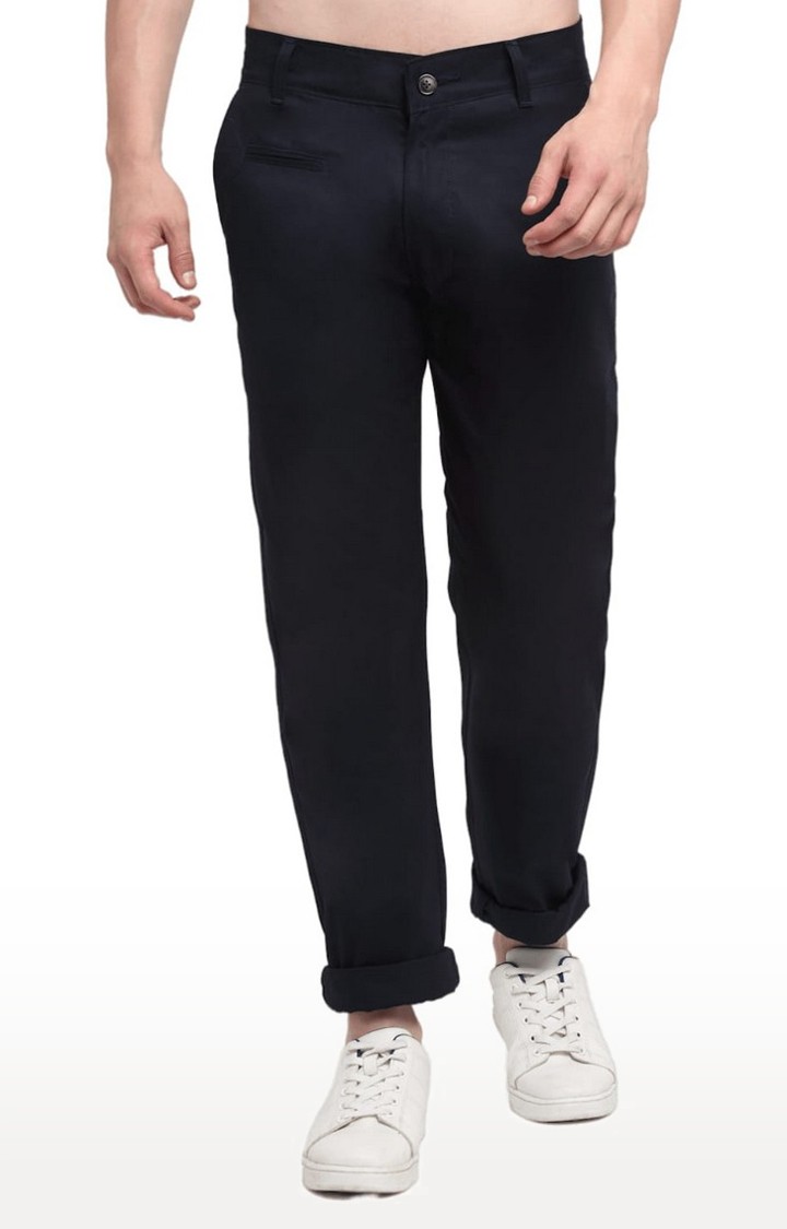 Ennoble | Men's Navy Blue Cotton Solid Chino