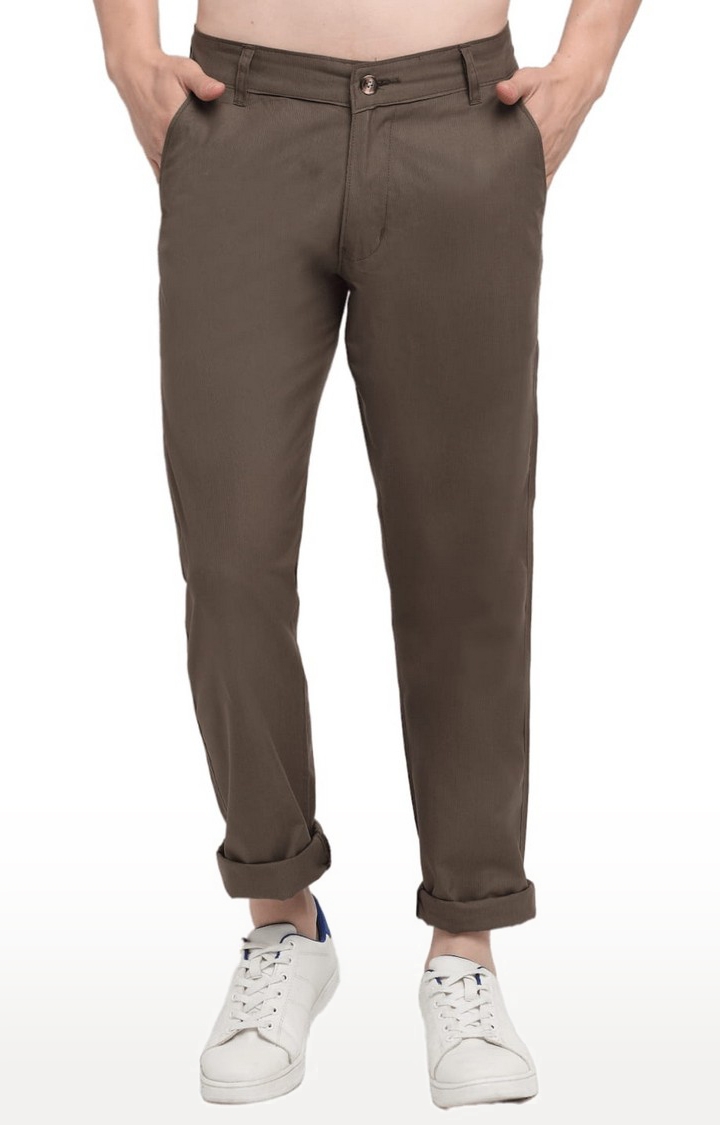 Ennoble | Men's Brown Cotton Solid Chino