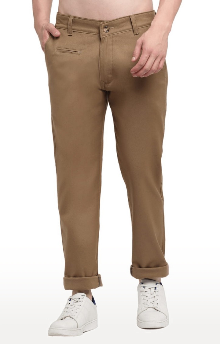 Ennoble | Men's Brown Cotton Solid Chino