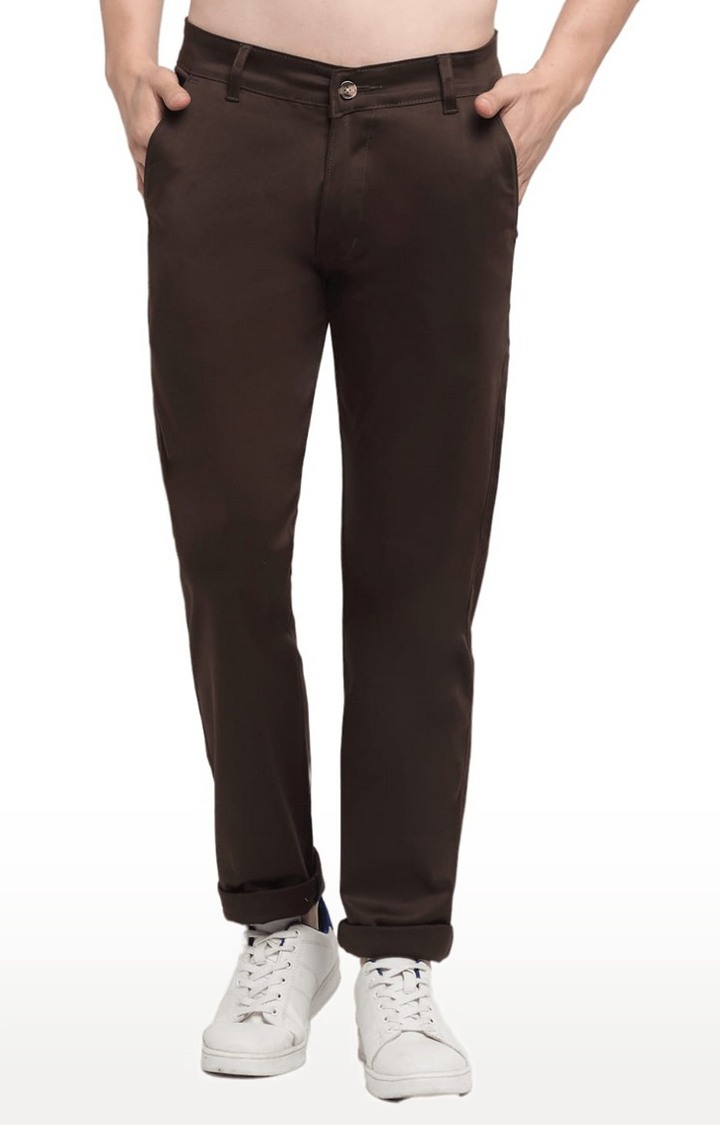Ennoble | Men's Brown Cotton Solid Chino