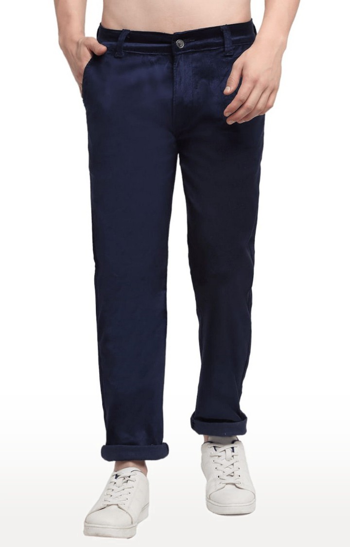 Ennoble | Men's Navy Blue Cotton Solid Chino