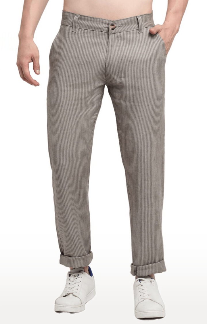 Men Brown Cotton Striped Chino