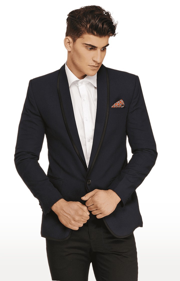 Men's Navy Blue Viscose Slim Fit Blazer