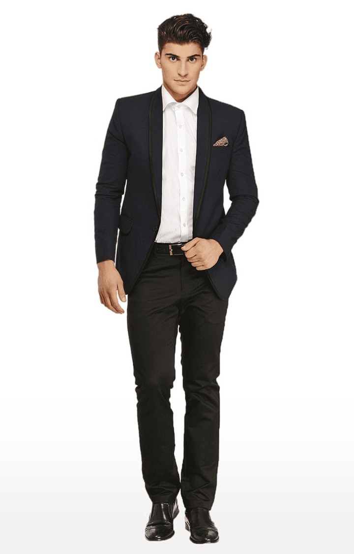 Men's Navy Blue Viscose Slim Fit Blazer