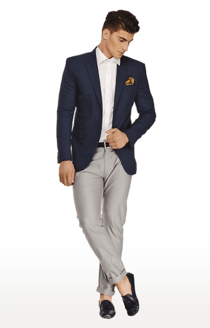 Men's Blue Viscose Slim Fit Blazer