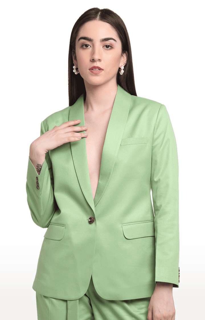 Women's Green Viscose Relaxed Fit Blazer
