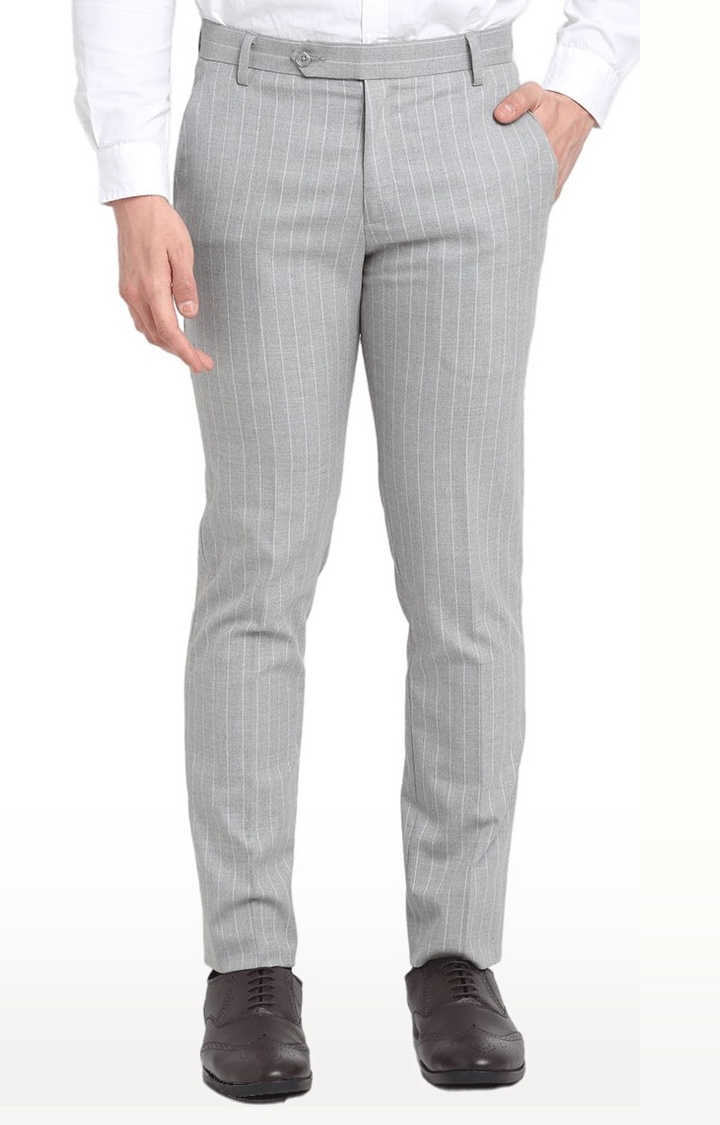 Men's Grey Viscose Striped Trouser