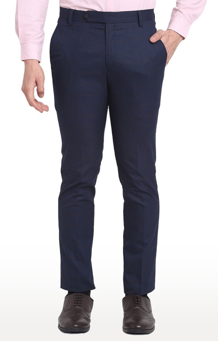 Ennoble | Men's Blue Viscose Checked Trouser