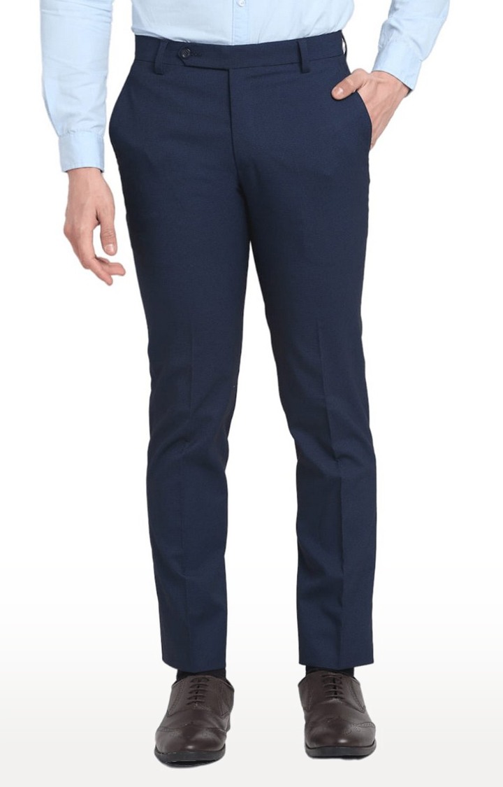 Ennoble | Men's Blue Viscose Solid Trouser