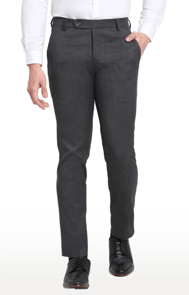 Ennoble | Men's Grey Viscose Solid Trouser