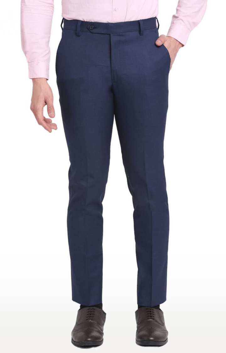 Ennoble | Men's Blue Viscose Solid Trouser
