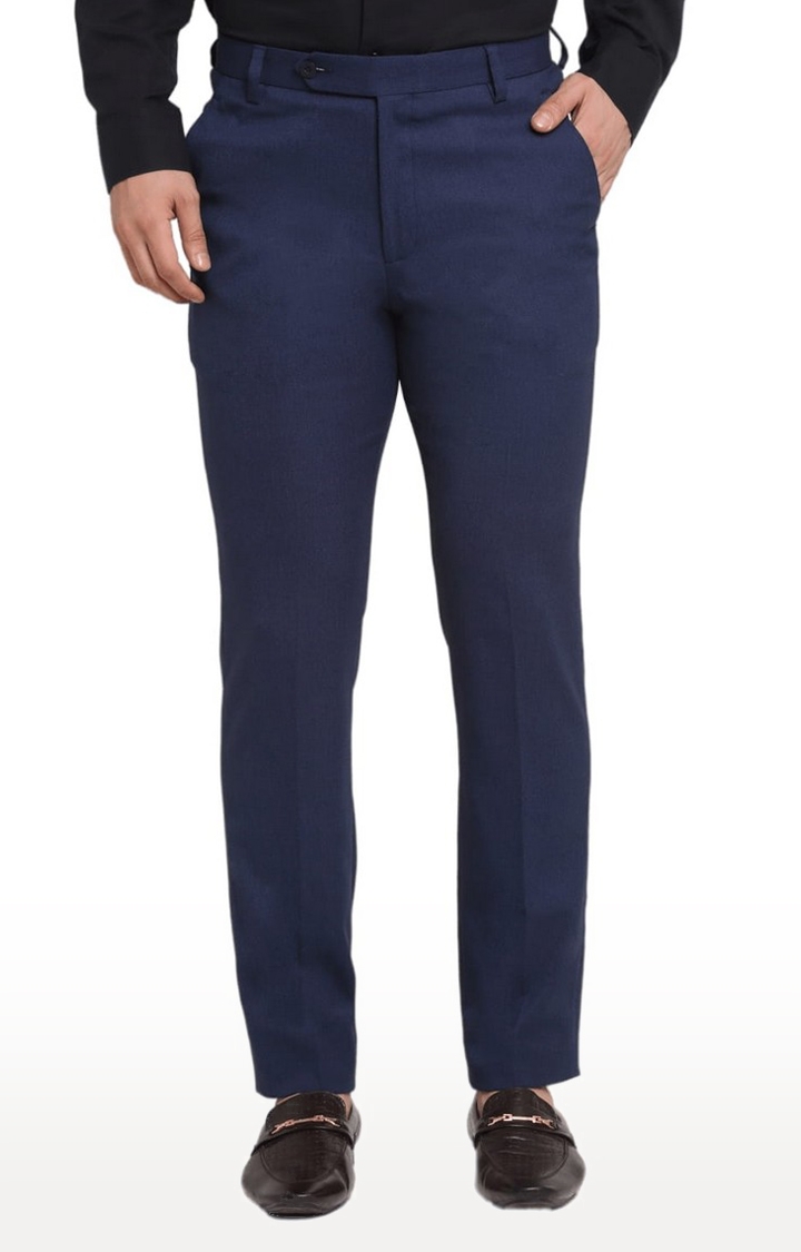 Men's Blue Viscose Solid Trouser