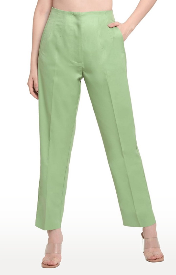 Women's Green Viscose Solid Trouser
