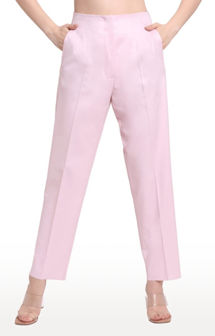 Women's Pink Viscose Solid Trouser