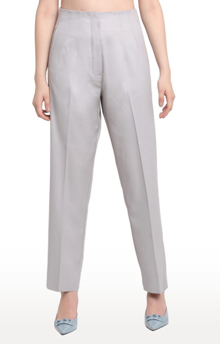 Women's Grey Viscose Solid Trousers