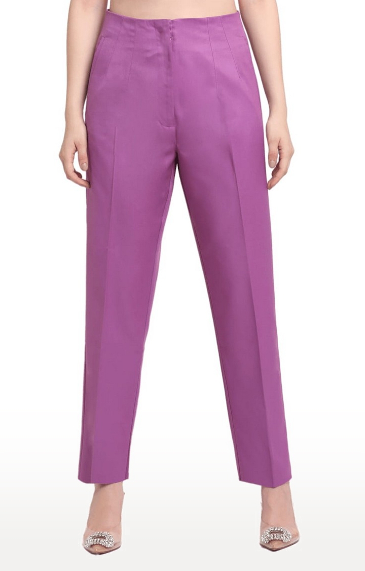 Women's Purple Viscose Solid Trousers