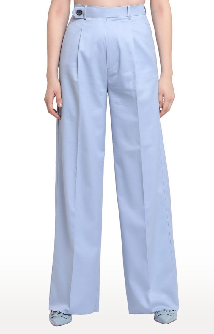 Ennoble | Women's Blue Viscose Solid Trouser