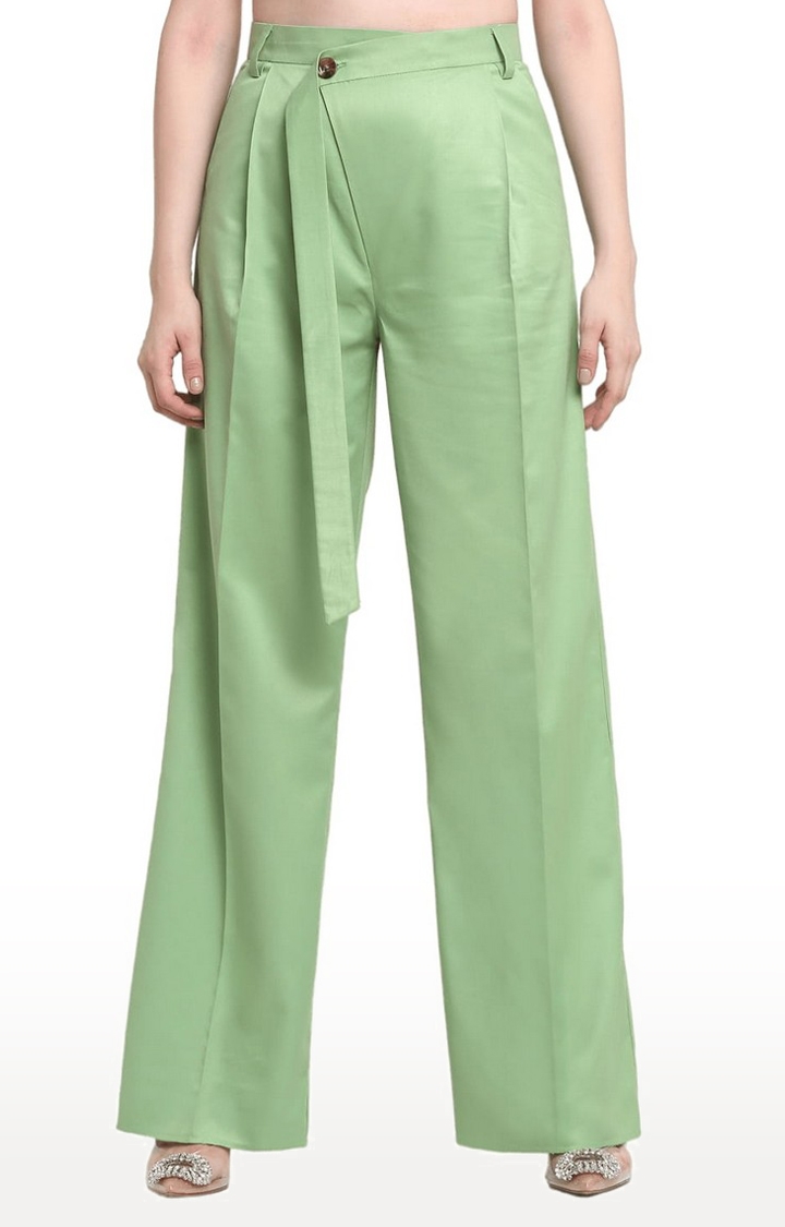 Women's Green Viscose Solid Trouser